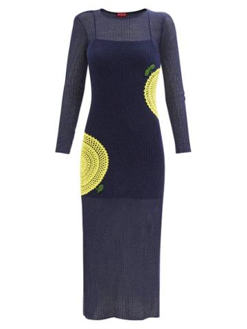 Staud - Tulipano Crochet-appliqu Knit Dress - Womens - Navy