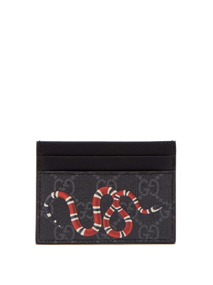 Gucci Gg Supreme Snake-print Canvas Cardholder