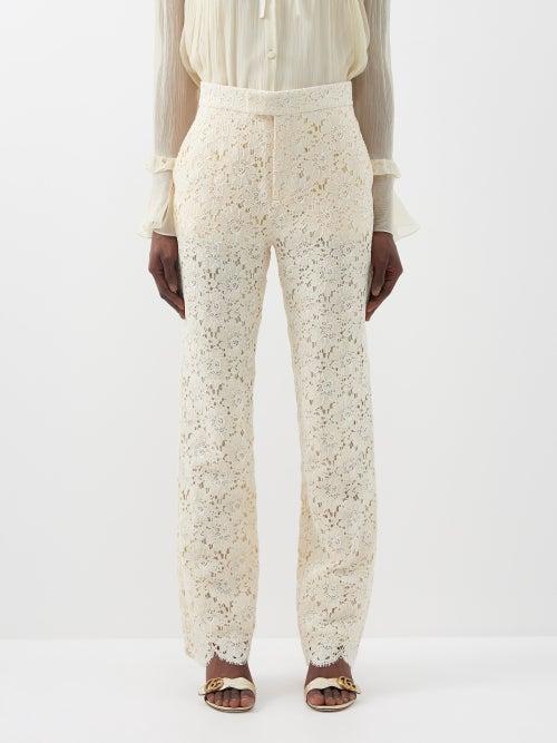 Gucci - Scalloped-cuff Broderie-anglaise Trousers - Womens - Ivory