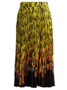 Matchesfashion.com Prada - Banana And Flame Print Pleated Midi Skirt - Womens - Yellow Print