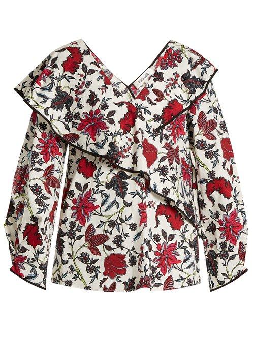 Matchesfashion.com Diane Von Furstenberg - Canton Print Stretch Cotton Wrap Top - Womens - White Print