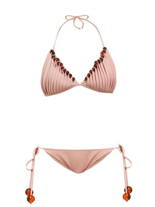 Matchesfashion.com Adriana Degreas X Cult Gaia - Beaded Halterneck Bikini - Womens - Pink