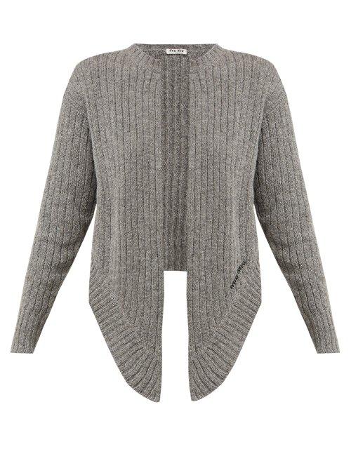 Matchesfashion.com Miu Miu - Tie Front Wool Cardigan - Womens - Grey