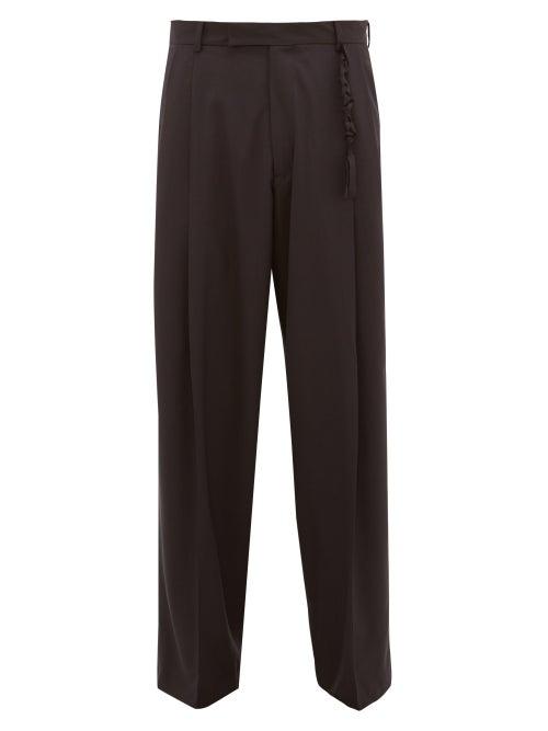 Matchesfashion.com Rochas - Waist-braid Wool Straight-leg Trousers - Mens - Navy