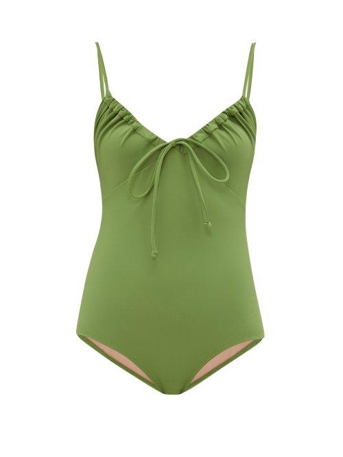 Matchesfashion.com Three Graces London - Cleo Ruched Neckline Jersey Swimsuit - Womens - Green