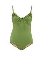Matchesfashion.com Three Graces London - Cleo Ruched Neckline Jersey Swimsuit - Womens - Green