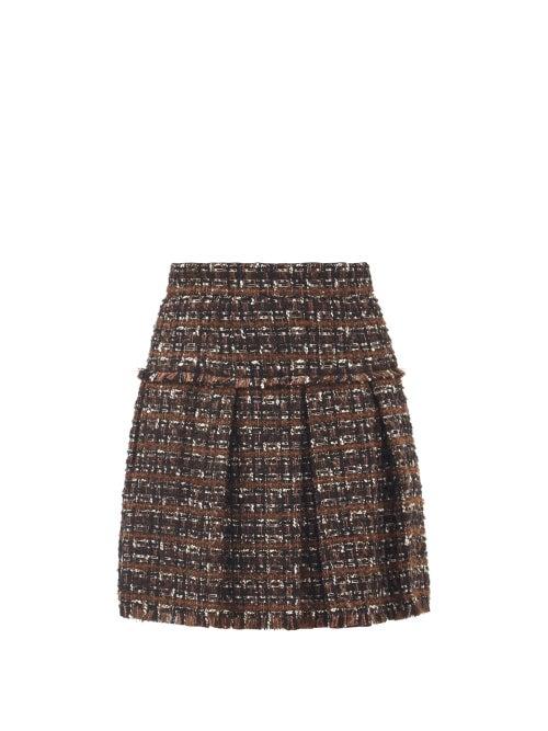 Matchesfashion.com Dolce & Gabbana - Tailored Boucl-tweed Pleated Mini Skirt - Womens - Brown Multi