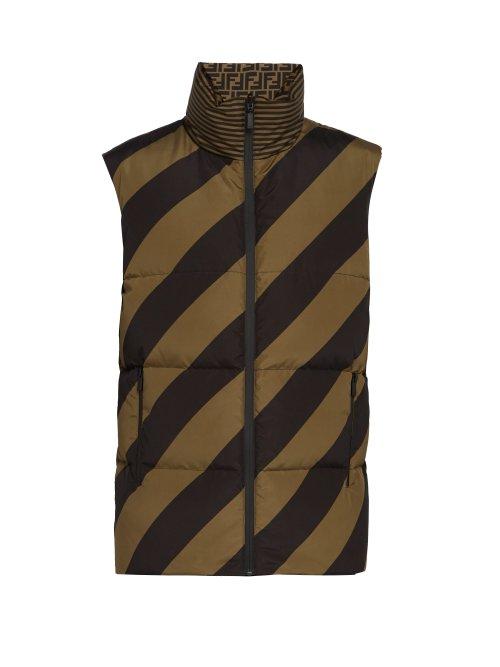 Matchesfashion.com Fendi - Reversible Logo Print Down Gilet - Mens - Brown Multi