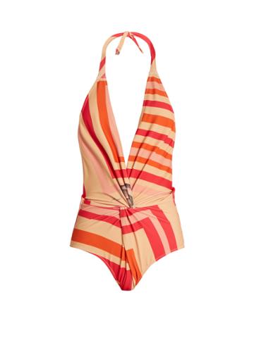 Katie Eary Geo-print Twist-front Swimsuit