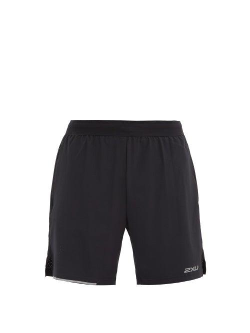 Matchesfashion.com 2xu - Xvent Reflective-logo Double-layer Shorts - Mens - Black Silver