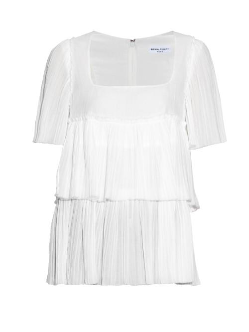 Sonia Rykiel Square-neck Pleated-cotton Top
