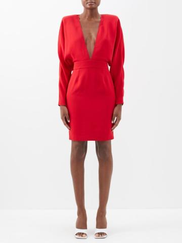 Alexandre Vauthier - Plunge-front Crepe Mini Dress - Womens - Red