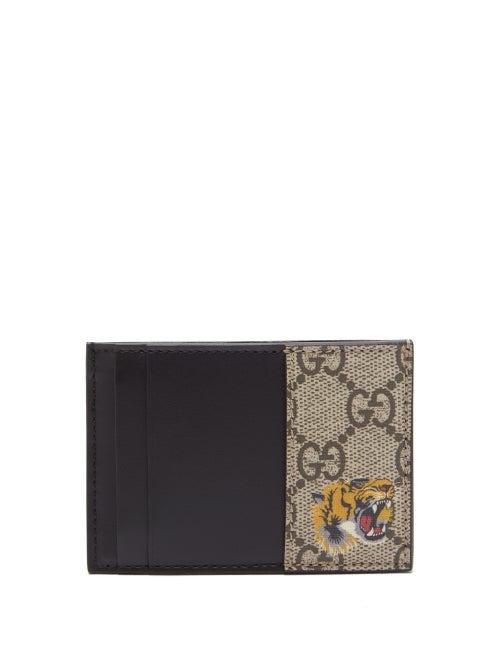 Matchesfashion.com Gucci - Tiger-print Gg Supreme Canvas Cardholder - Mens - Beige