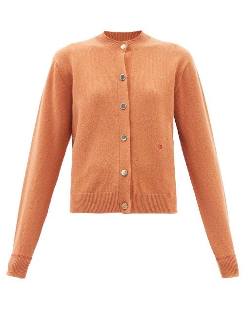 Victoria Beckham - Logo-embroidered Wool-blend Cardigan - Womens - Brown