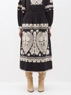 Sea - Holly Embroidered-canvas Midi Skirt - Womens - Black
