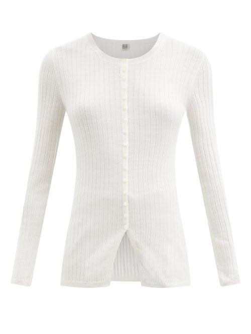 Matchesfashion.com Totme - Round-neck Ribbed Merino Wool Cardigan - Womens - Ivory