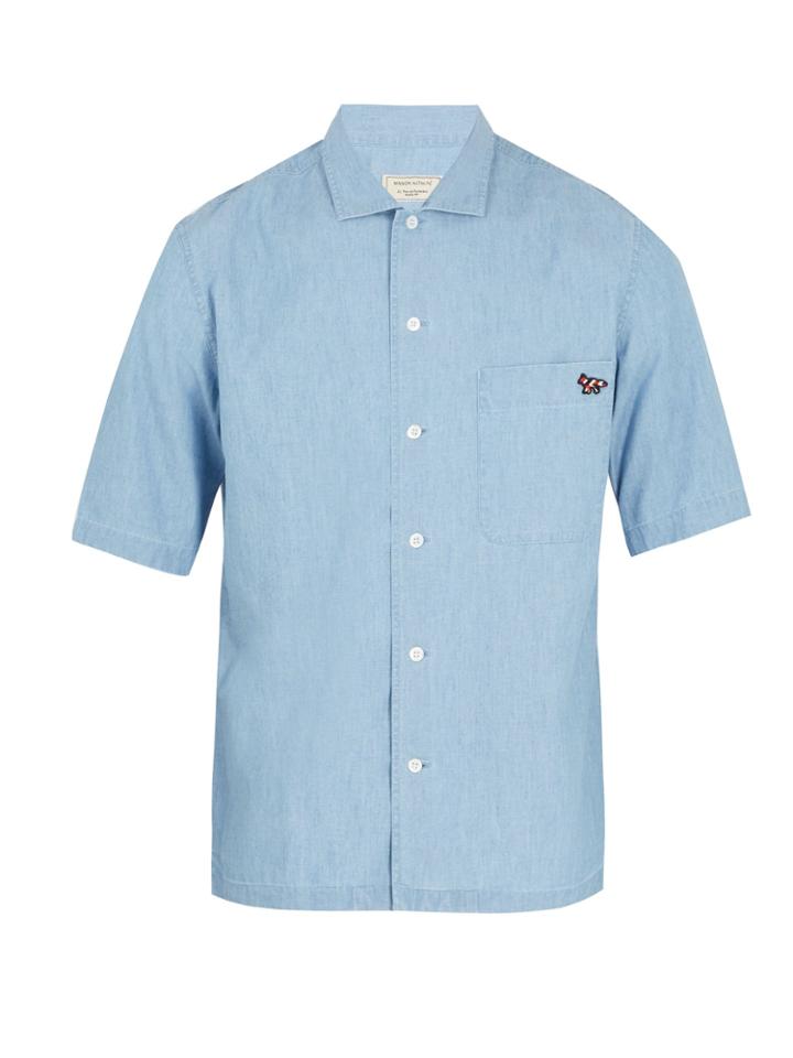 Maison Kitsuné Logo-embroidered Chambray Cotton Shirt
