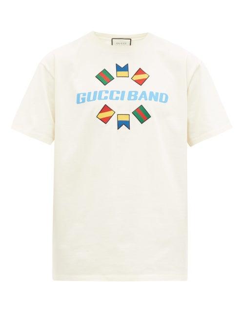 Matchesfashion.com Gucci - Logo-print Flag-embroidered Cotton T-shirt - Mens - White