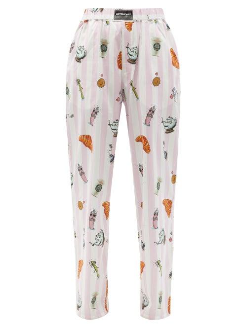 Matchesfashion.com Vetements - Cartoon-print Striped Cotton Poplin Trousers - Womens - Pink White
