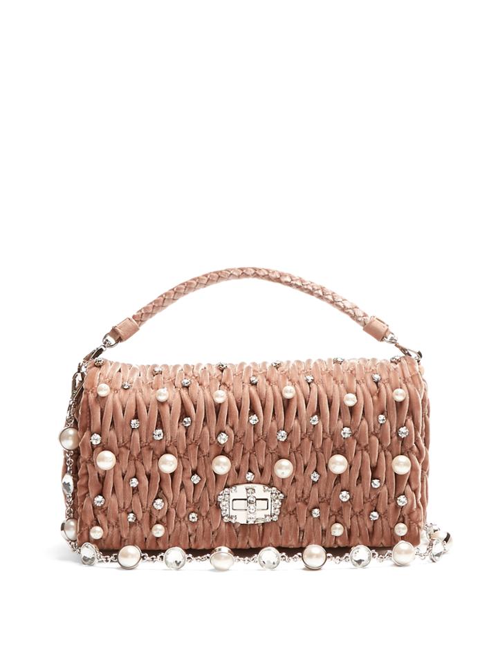 Miu Miu Faux-pearl Embellished Velvet Shoulder Bag