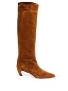 Matchesfashion.com Khaite - Davis Square-toe Suede Knee-high Boots - Womens - Tan