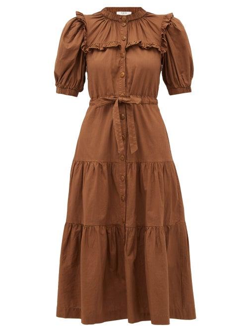 Matchesfashion.com Sea - Rumi Tiered Cotton Canvas Midi Dress - Womens - Brown