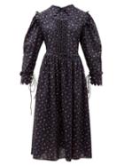 Matchesfashion.com Horror Vacui - Clara Scalloped Floral Print Cotton Dress - Womens - Navy Multi