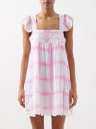 Juliet Dunn - Embroidered Dye-check Cotton Mini Dress - Womens - Pink White