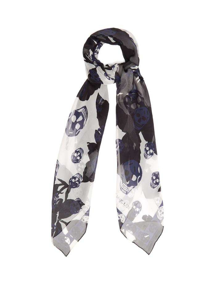 Alexander Mcqueen Rose-print Silk Scarf