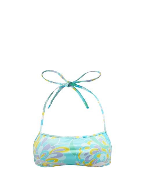 Matchesfashion.com Emilio Pucci - Abstract-print Bikini Top - Womens - Blue Print