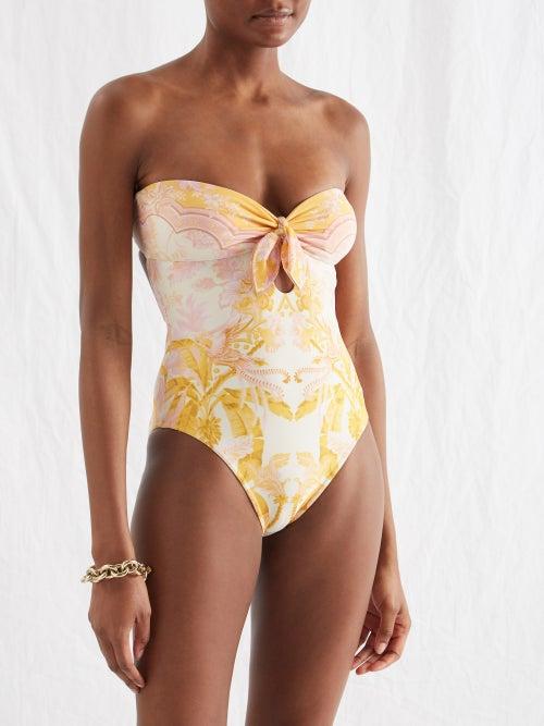 Zimmermann - Lyre Botanical-print Bandeau Swimsuit - Womens - Yellow Print