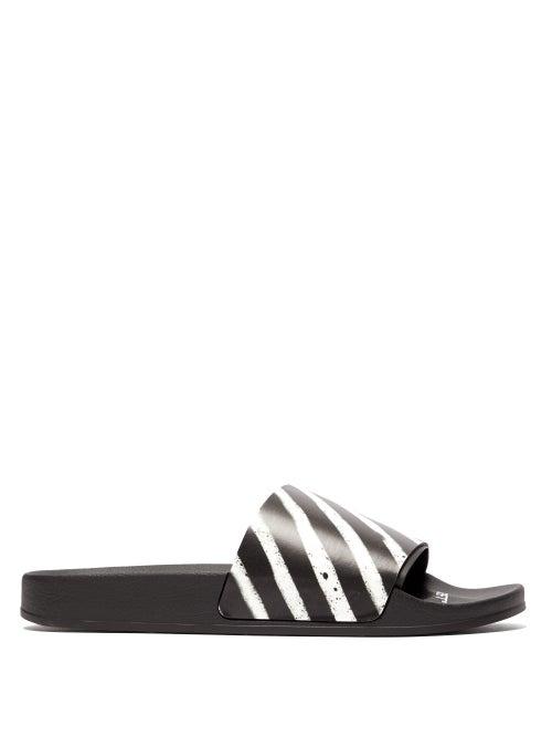 Matchesfashion.com Off-white - Graffiti Striped Rubber Slides - Mens - Black White