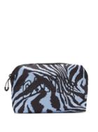 Matchesfashion.com Ganni - Logo-embroidered Tiger-print Makeup Bag - Womens - Blue Multi
