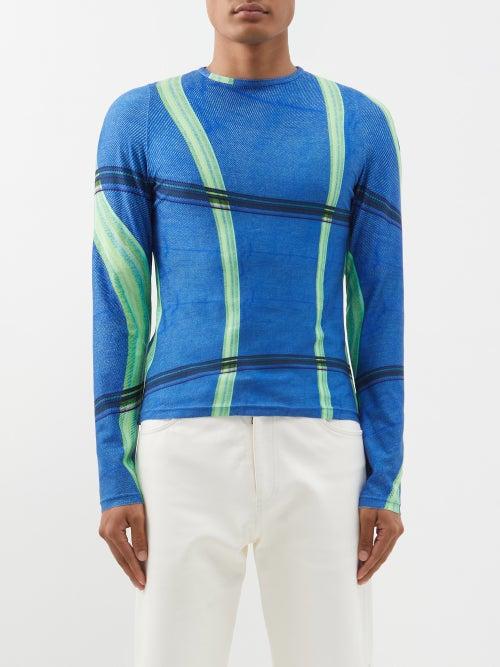 Bianca Saunders - Warped-stripe Jersey Top - Mens - Blue Multi