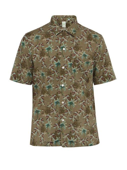 Matchesfashion.com Finamore 1925 - Palm Print Short Sleeved Linen Blend Poplin Shirt - Mens - Green