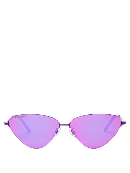 Matchesfashion.com Balenciaga - Invisible Cat Eye Mirrored Metal Sunglasses - Womens - Purple