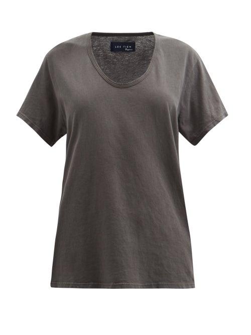 Les Tien - Scoop-neck Cotton-jersey T-shirt - Womens - Black