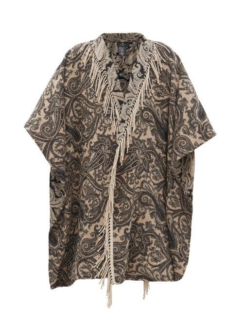 Matchesfashion.com Etro - Fringed Paisley-jacquard Wool-blend Cape - Womens - Grey Multi