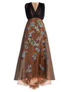Delpozo Sleeveless Embroidered Silk-blend Tulle Gown