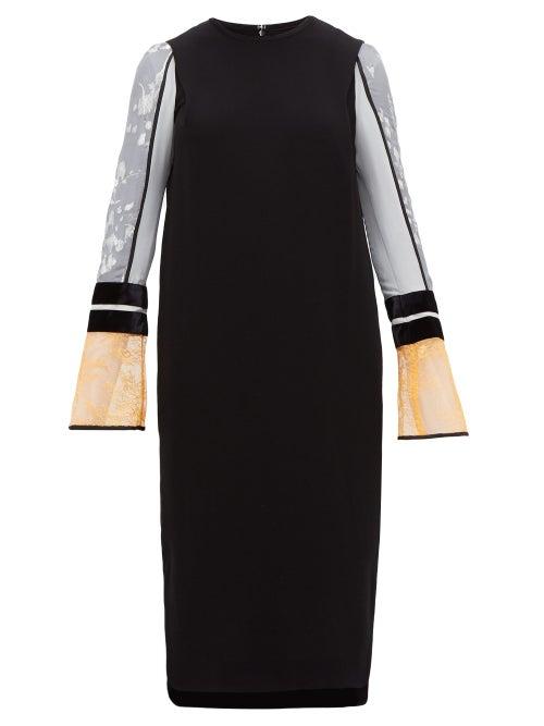 Matchesfashion.com Mame Kurogouchi - Silk Floral Print Sleeves Midi Dress - Womens - Black Multi