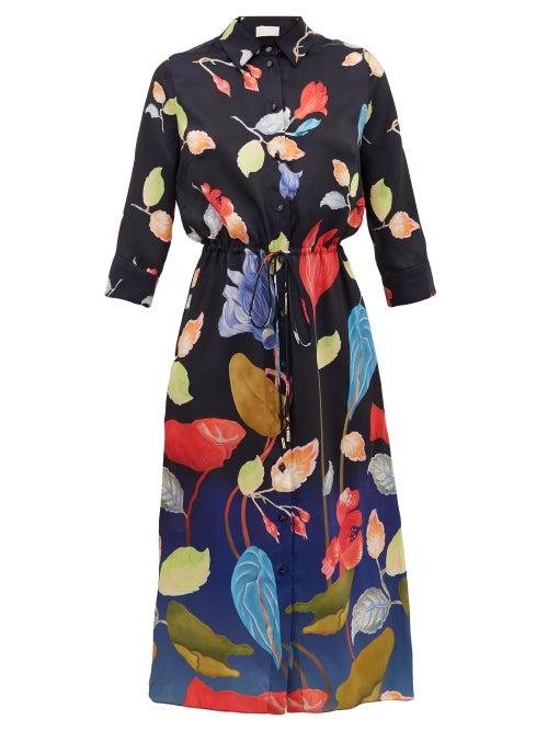 Matchesfashion.com Peter Pilotto - Floral-print Satin-faille Shirt Dress - Womens - Black Multi