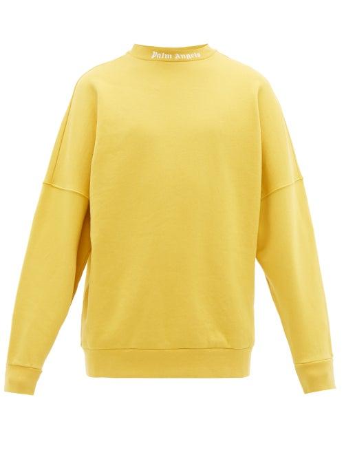 Matchesfashion.com Palm Angels - Oversized Logo Print Cotton Sweatshirt - Mens - Yellow