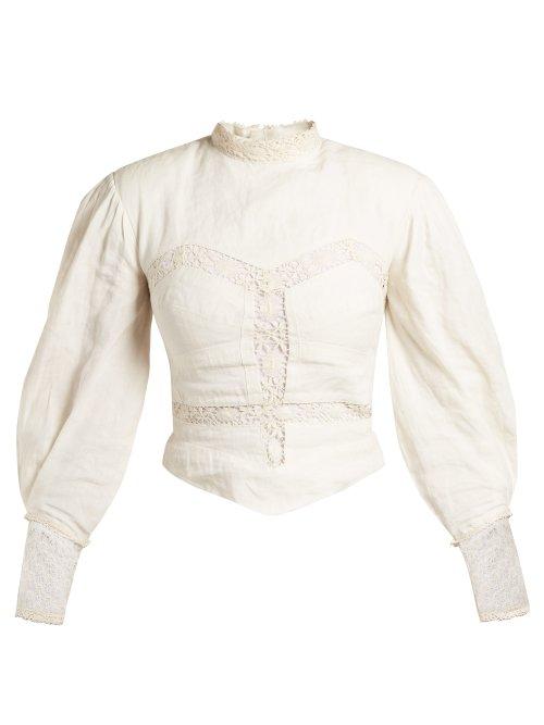 Matchesfashion.com Isabel Marant - Lyneth Lace High Neck Cotton Top - Womens - White