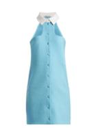 Matchesfashion.com Emilia Wickstead - Safron Halterneck Cloqu Mini Dress - Womens - Light Blue