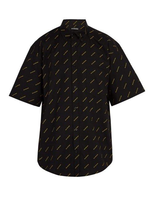 Matchesfashion.com Balenciaga - Logo Print Short Sleeve Shirt - Mens - Black