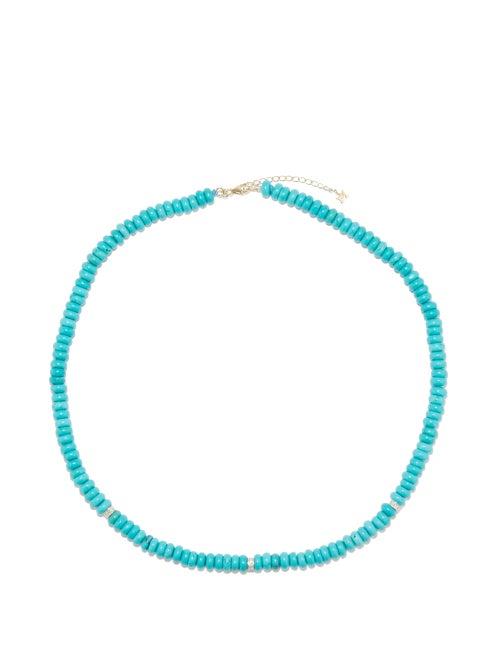 Mateo - Diamond, Turquoise & 14kt Gold Necklace - Womens - Light Blue