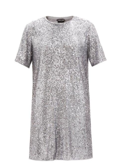 Tom Ford - Short-sleeved Sequinned Dress - Womens - Light Grey