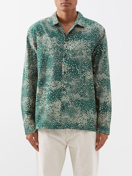 Ymc - Feathers Spot-print Cotton-blend Shirt - Mens - Green Multi