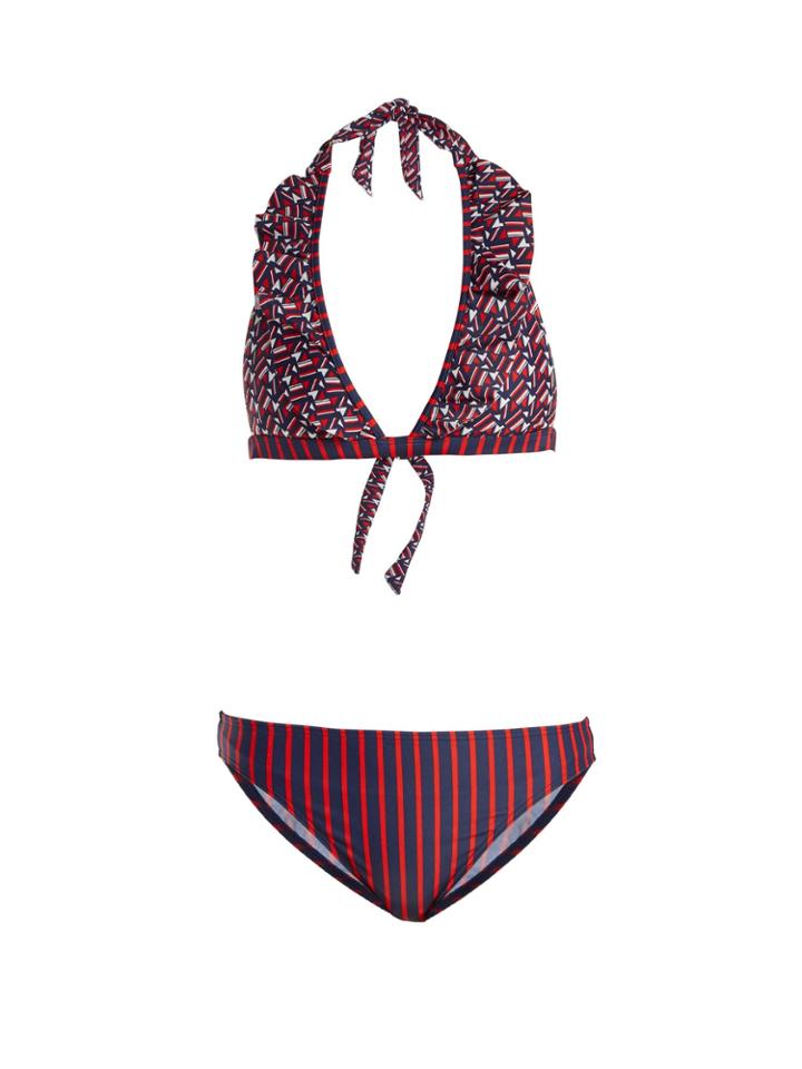 La Doublej Editions Mikado And Riviera-print Ruffled Bikini