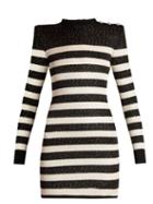 Matchesfashion.com Balmain - Striped Knit Micro Sequin Mini Dress - Womens - Black White